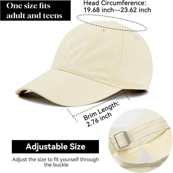 Women's White Heart Adjustable Cute Cotton Ball For Golf Tennis Baseball Cap - Picture 6 of 7